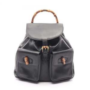 GUCCI Black Leather Bamboo Backpack